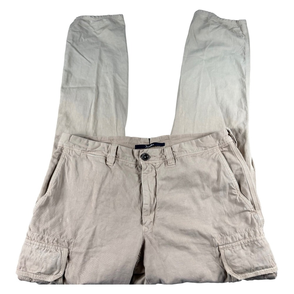 Incotex Mens Cotton Linen Cargo Pants Beige Straight Leg Utility Trousers 35x34
